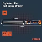 PRESCH File Half-Round 200mm Metal Wood Plastic H2 Cross Cut Soft Grip view 6