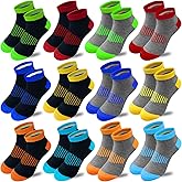 Tsmollyu Boys Socks 12 Pairs Half Cushion Low Cut Athletic Ankle Sock Kids Sock for Boys