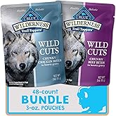 Blue Buffalo Wilderness Trail Toppers Wild Cuts High Protein, Natural Wet Dog Food, Chicken and Beef Bites, 3-oz Pouch, (48 Count- 24 of Each Flavor)