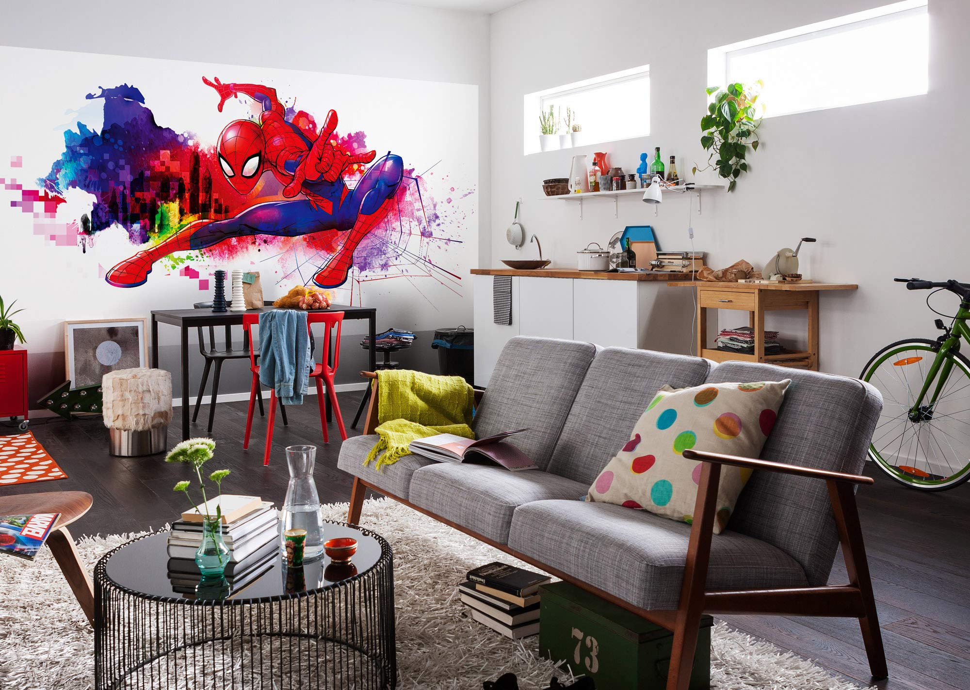 Komar IADX6-082 Non-Woven Photo Wallpaper Spider-Man Graffiti Art Size 300 x 150 cm (Width x Height)