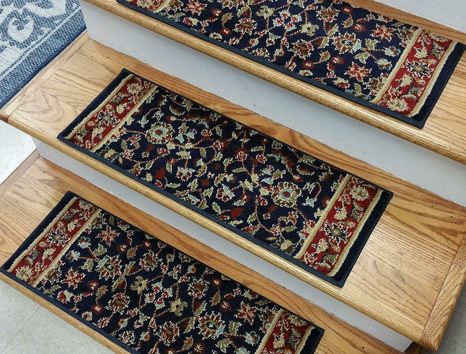 Rug Depot Traditional Oriental Non Slip Carpet Stair Treads Navy Blue