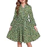 GRACE KARIN Girls Long Sleeve Fall Dress Floral Pleated Casual Holiday Party Teen Flower Dresses Size 6-14Y