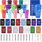 LemonRoad 45 Pcs Christian Gifts Bulk for Women Bible Verse Ballpoint Pen A6 Notebook 16 oz Plastic Cup with Lids Inspirational Catholic Religious Church Gift for Nurse Teacher (Bright Color,Classic)