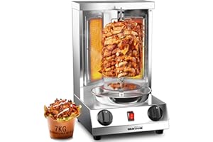 WantJoin Shawarma Grill Machine - 17 lbs Capacity Gas Vertical Rotisserie with 2 Burners and Heat Shields, 122°F to 752°F, for Chicken, Beef, Stainless Steel Gyro Machine, for Party and Commercial Use