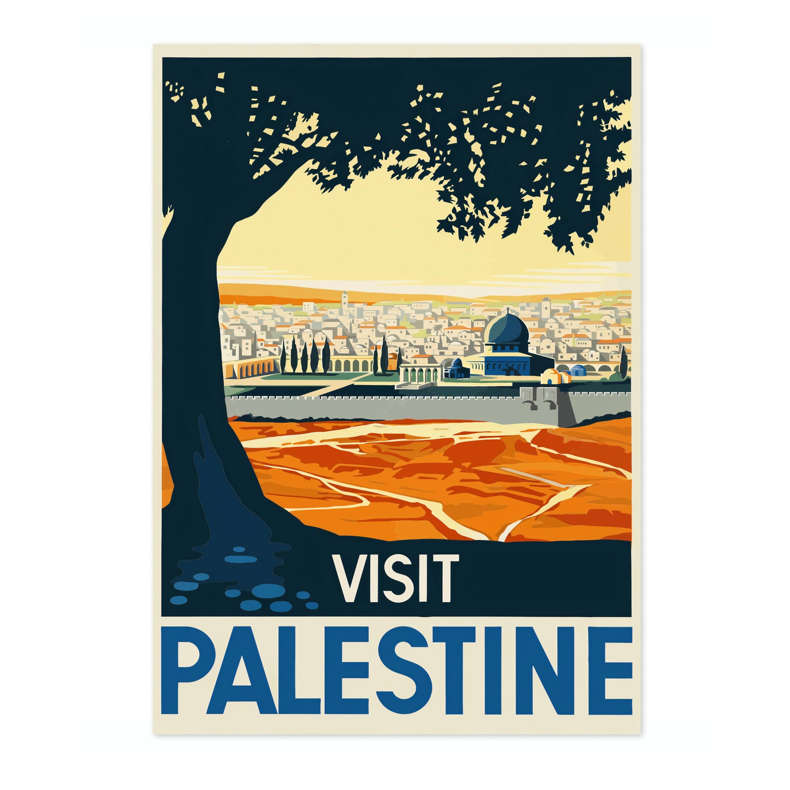 Animato Visit Palestine Vintage Travel Poster, Retro Tourism Print, Popular Attractions Around The World, Postcard Home Decor, Archival Matte, 50x70cm (Print Only) - 50x70cm