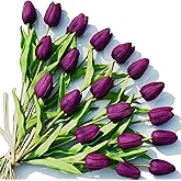ONLY ART Artificial Purple Tulips 20 Pcs – 13.5 Inch PU Faux Flowers with Bendable Stems for Home Décor, Wedding Centerpieces, DIY Floral Arrangements, New Year and Valentine's Day