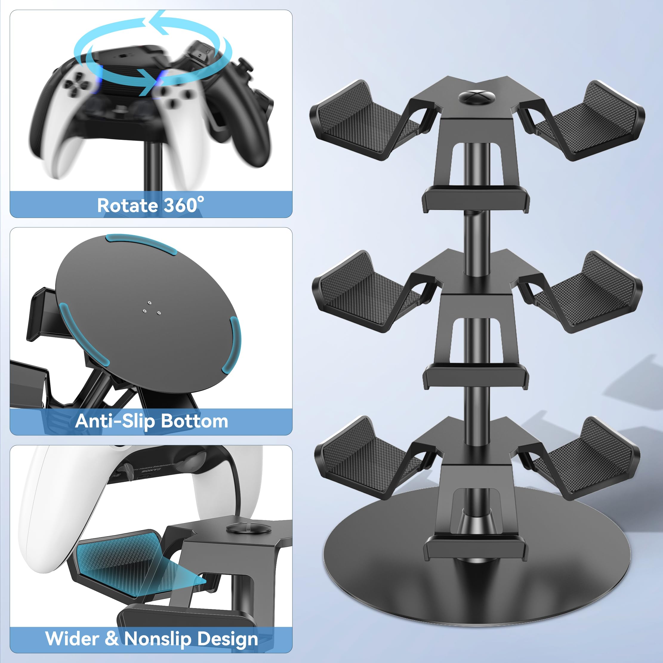 Controller Halter für Tisch, drehbarer Spiel Kopfhörer Halterung, kompatibel mit PS5/PS4/Xbox/Switch/PS Portal, universeller Spieler Zubehör Headset Stand für 9 Controller Storage (Schwarz,3 Stück) 3