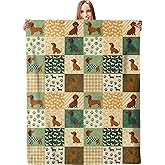 Charming Dachshund Patchwork Blanket, Plush Soft Lightweight Warm Cozy Flannel 60×50 inch Throw Blanket with Cute Sausage Dog Print for Couch, Travel, Bed, Outdoor, Gifts for Kids Pet Lovers Women