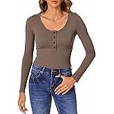 winkbay Women's Long Sleeve Crop Tops Casual Button Scoop Neck Ribbed Knit Henley Shirts