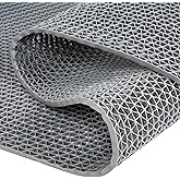 KUJIBGY 4x10 Ft Non Slip Drainage Floor Mats, PVC Pool Flooring Mat for Deck, Mesh Hollow Drainage Mat,Rubber Drainage Mat Roll for Bathroom Garage Basement Backyard Commercial Kitchen Wet Area (Gray)