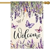 Baccessor Spring Summer Flower House Flag Lavender Butterfly Floral Welcome Yard Burlap Double Sided Vertical Seasonal Farmhouse Wedding Yard Outdoor Decoration 28x40 Inch(large)