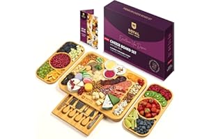 Cheese Board and Knife Set - Charcuterie Board Set Unique Bamboo Cheese Board, Charcuterie Platter & Serving Tray