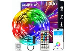 DAYBETTER LED Strip Lights 100ft, Smart Lighting with App Remote Control, RGB LED Lights for Bedroom, Music Sync Color Changing for Room Home Decor Party (1 Roll)