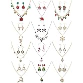 Misdary 24 Pieces Christmas Necklaces Earrings Set Christmas Jewelry for Women X-Mas Jingle Bell Chunky Collar Necklaces Jingle Bell Drop Dangle Earrings Holiday Gift for Women