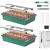 Guioiby Seed Starter Tray, 120-Cells Seed Starter Kit with Grow Light, 2 Pack Reusable Seeding Starter Trays with Air Vent Humidity Domes for Greenhouse Gardening Indoor Planting Growing (Green Base)
