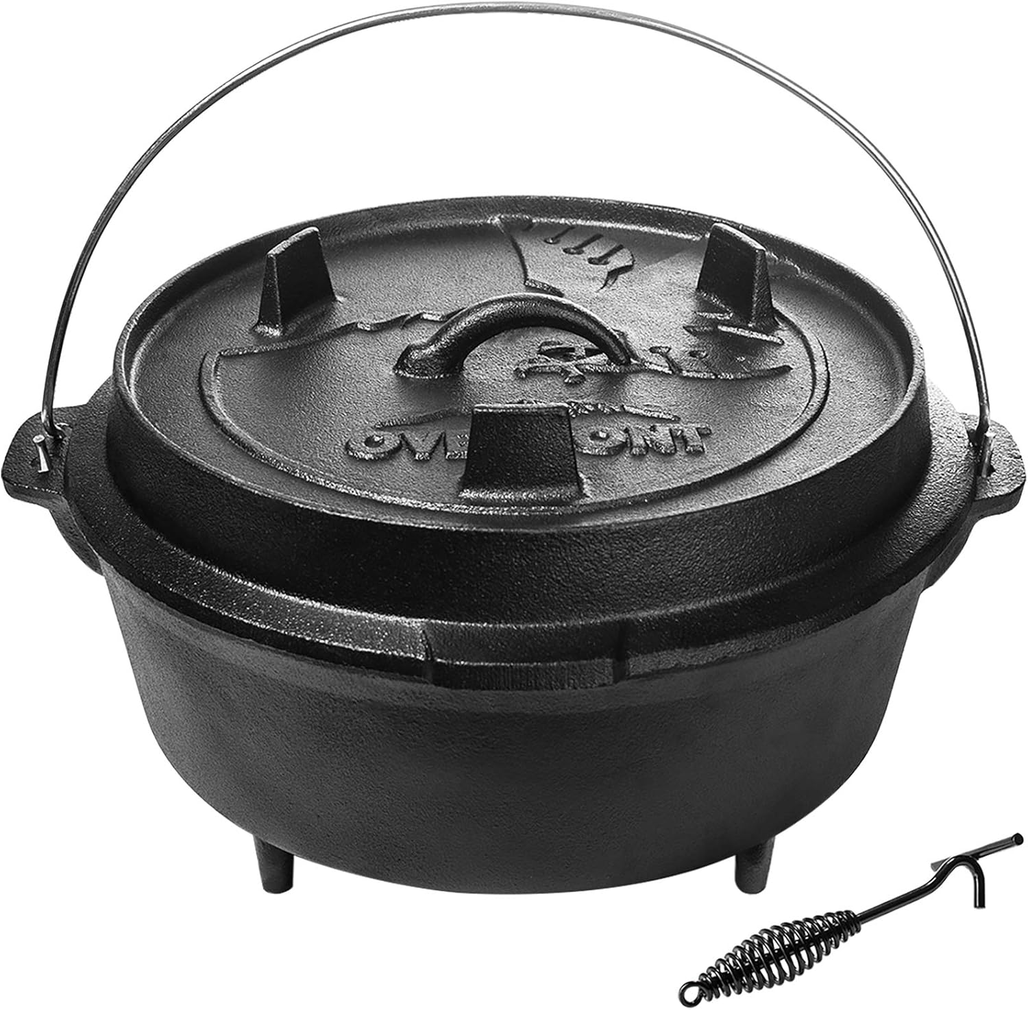 Overmont 9 Quart Camp Dutch Oven Pre Seasoned Cast Iron Pot and Lid with Lid Lifter Handle for