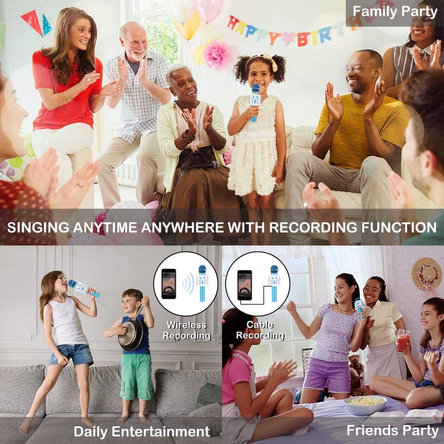 Wireless Bluetooth Microfono Karaoke con Altoparlante Pro per Adulti e Bambini Portatile KTV Karaoke Player Compatibile con Android/PC/Smartphone Regali di compleanno di Mic Home Party