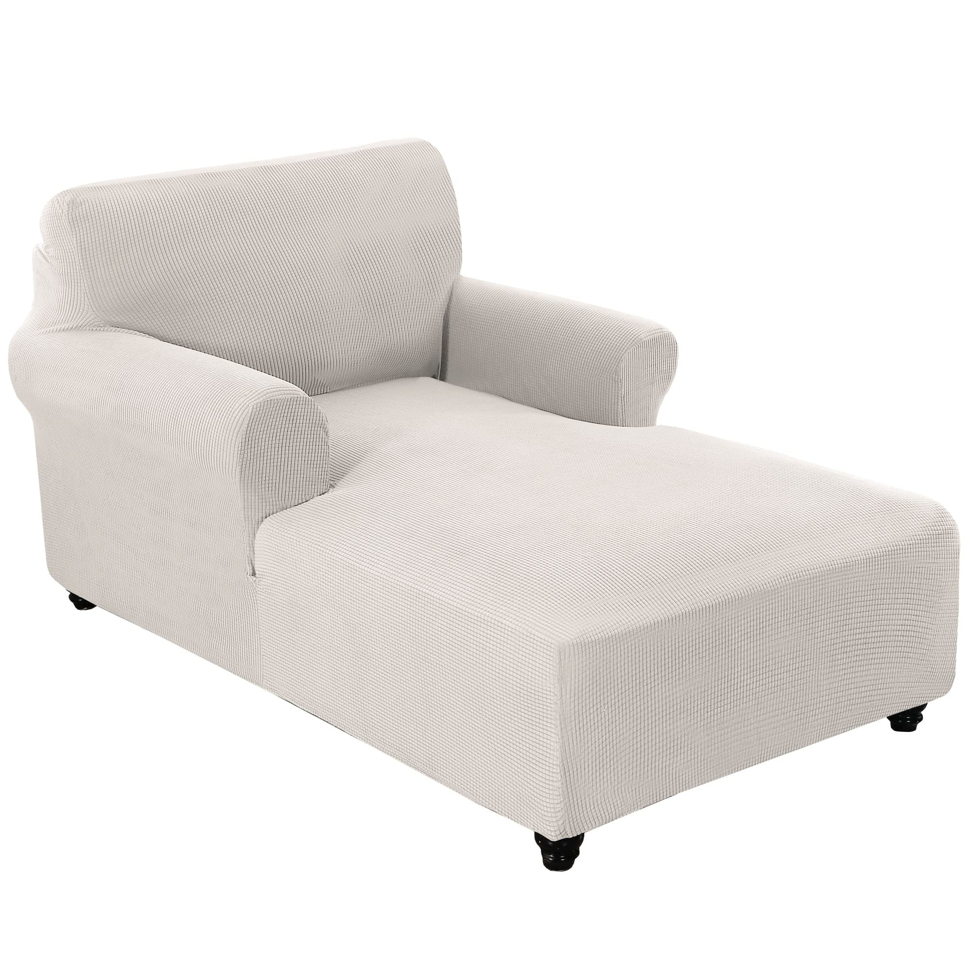 Photo 1 of FantasDecor Chaise Lounge Cover Stretch Chair Lattice Slipcover with Armrests for Living Room Bedroom Double Arm Soft Jacquard Fabric Machine Washable, Ivory