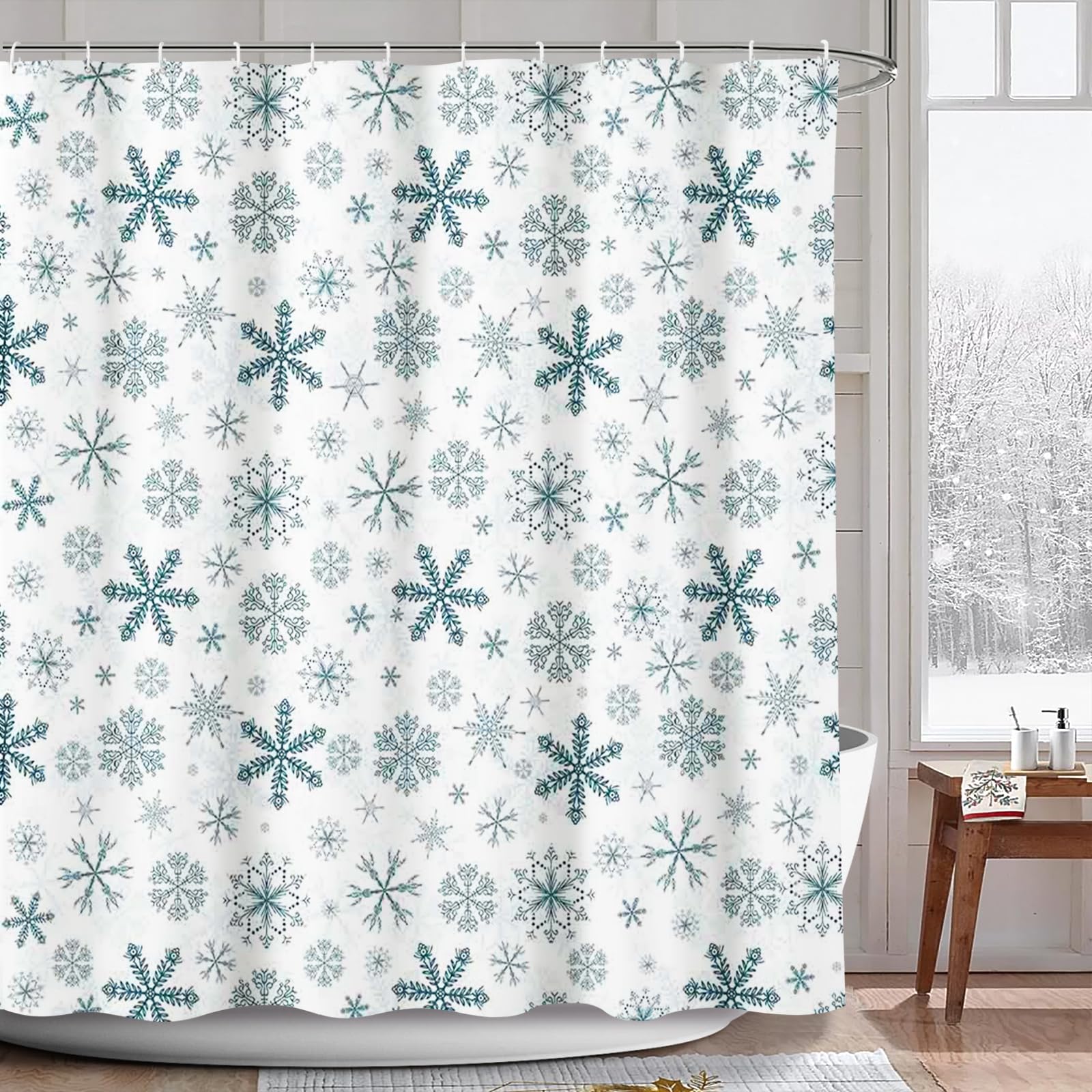 AIBIIN Winter Snowflake Shower Curtain Blue Snow Pattern Bath Curtains Christmas Decor for Bathroom Durable Waterproof Polyester Material with 12 Hooks 180x180cm