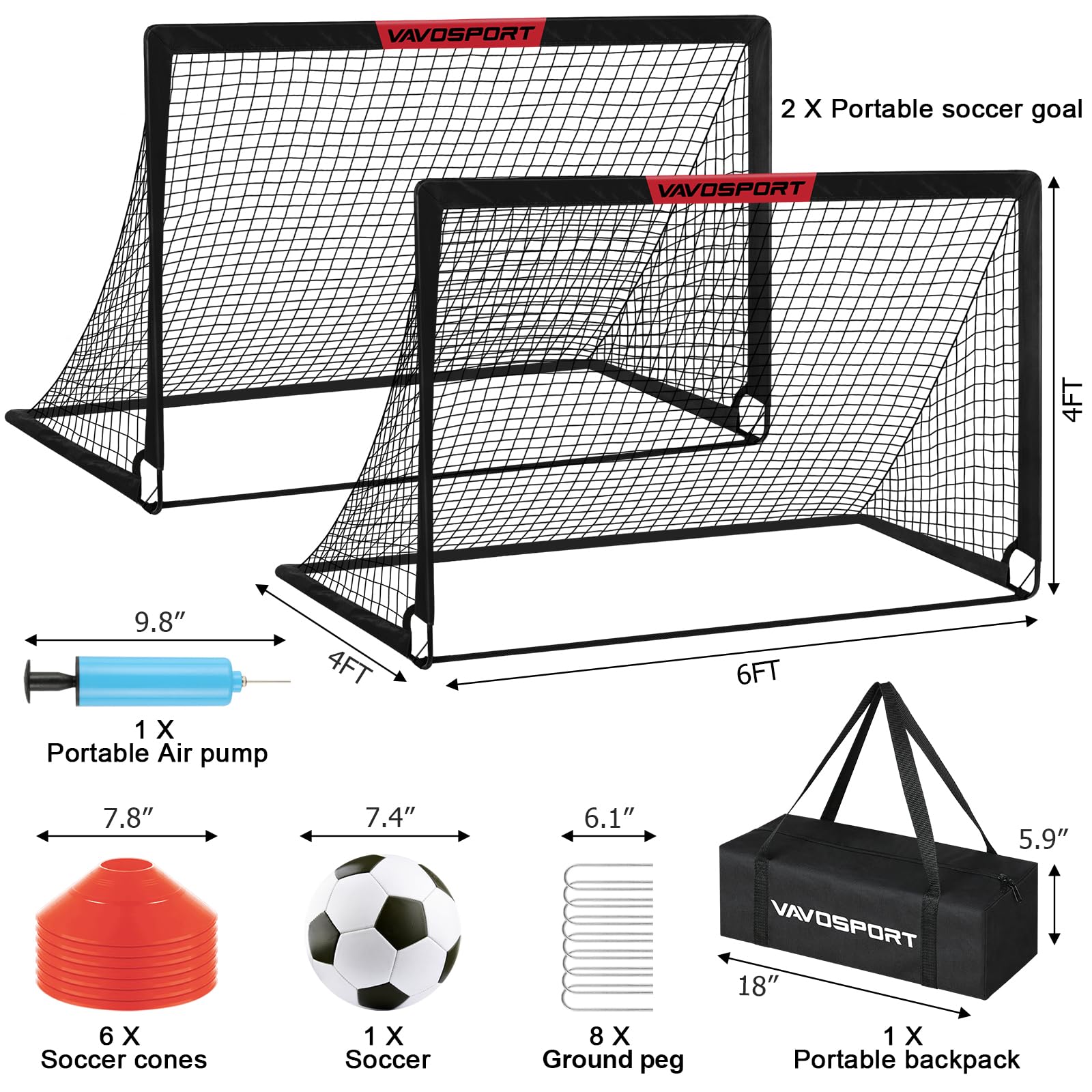 Kids Soccer Goals for Backyard Set 2 of 6x4 ft Portable Soccer Goal