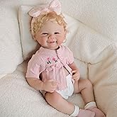kgniess me Reborn Baby Dolls Smiling Girls 19-Inch Lifelike Reborn Doll Soft Vinyl Body Realistic Newborn Baby Doll Real Life Baby Dolls Gift Box Toys for Kids Age 3+