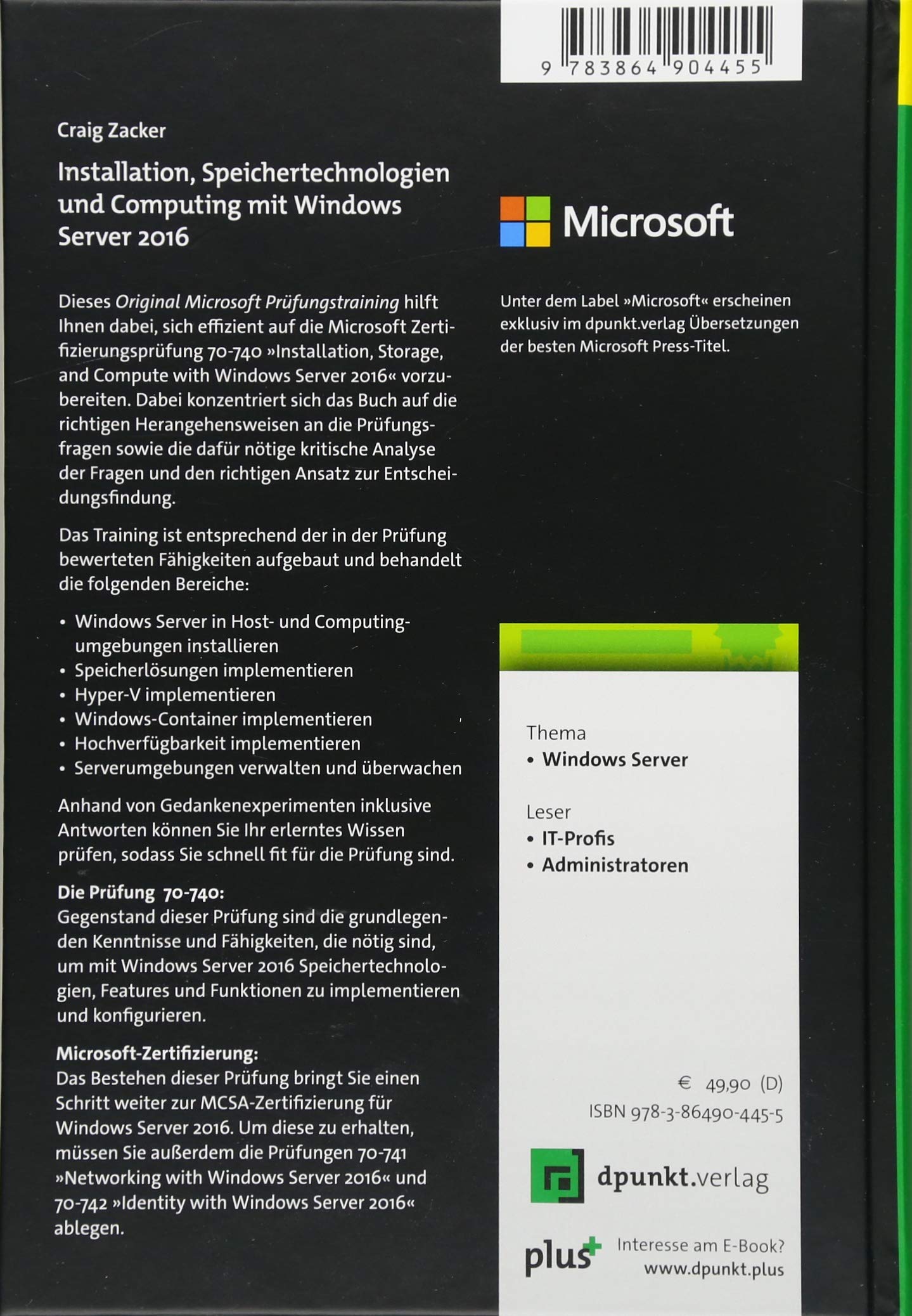 Installation Speichertechnologien Und Computing Mit Windows Server 2016 Original Microsoft Prufungstraining 70 740 Microsoft Press Amazon De Zacker Craig Bucher
