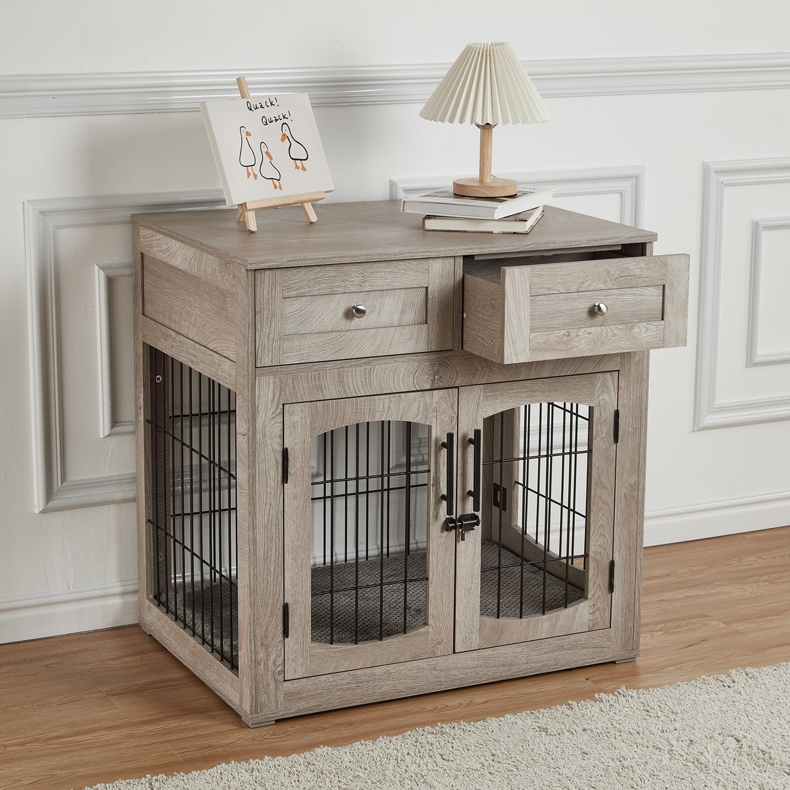 Photo 1 of ***PARTIAL SET - PRICE ADJUSTED***
Dog Crate Furniture with Cushion,Wooden Dog Kennels Indoor with 2 Drawers,Dog Furniture Crate End Table with Storage