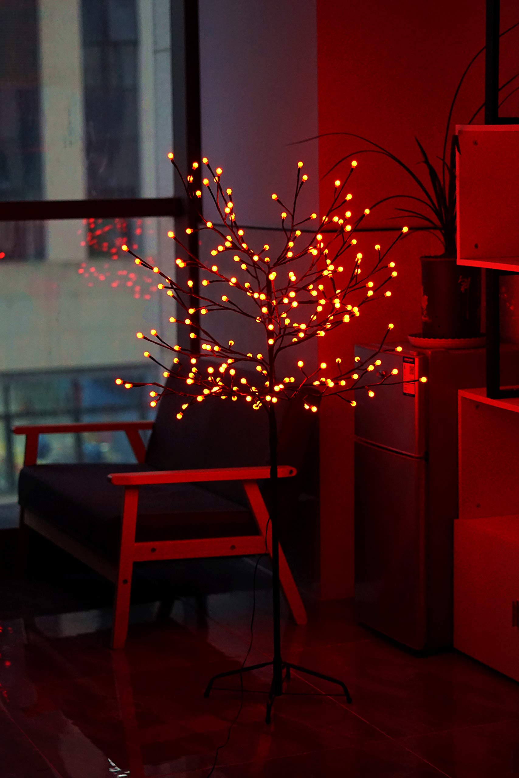 NIGMA Large 5ft Pre-Lit Light up 200 Berry LED Berry Blossom Tree Christmas Xmas 1.5m (Red)