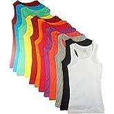 Studio 3 12 Pieces Pack Women's Ribbed 100% Cotton Slim Tank Tops-Assorted Color