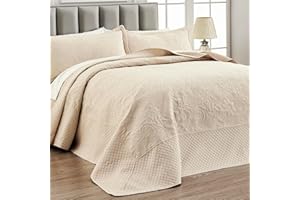 Qucover Alaska King Bedspread 132x 120, Oversized King Bedspread Extra Wide, 3 Piece Soft Microfiber Lightweight Oversized King Quilts Bedding Set, Quilting Paisley Pattern, with Pillow Shams, Beige