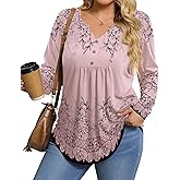 IN'VOLAND Womens Plus Size Long Sleeve Shirts Fall Tunic Top V-neck T-Shirt Button Up Dressy Casual Blouse 1X-5X