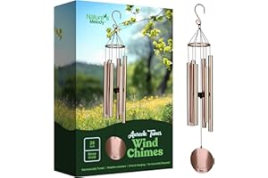 NATURE'S MELODY Nature’s Melody Aureole Tunes Wind Chimes – Outdoor Windchime with 6 Tubes Tuned to B Pentatonic Scale, 100% Rustproof Aluminum, Powder Finish & S Hook Hanger for Sympathy, Memorial Gift or Zen Garden