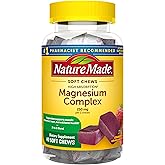 Nature Made High Absorption Magnesium Complex Soft Chews, Magnesium Supplement for Muscle, Heart, Bone Support, Magnesium Citrate & Malate Blend 250 mg per Serving, 40 Vegetarian Chews, 20 Day Supply