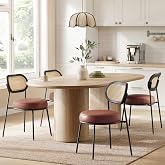 VASAGLE Set of 4 Dining Chairs, Boho PE Rattan Back | Synthetic Leather Upholstered Accent Chairs, for Kitchen Living Room, Coffee Brown