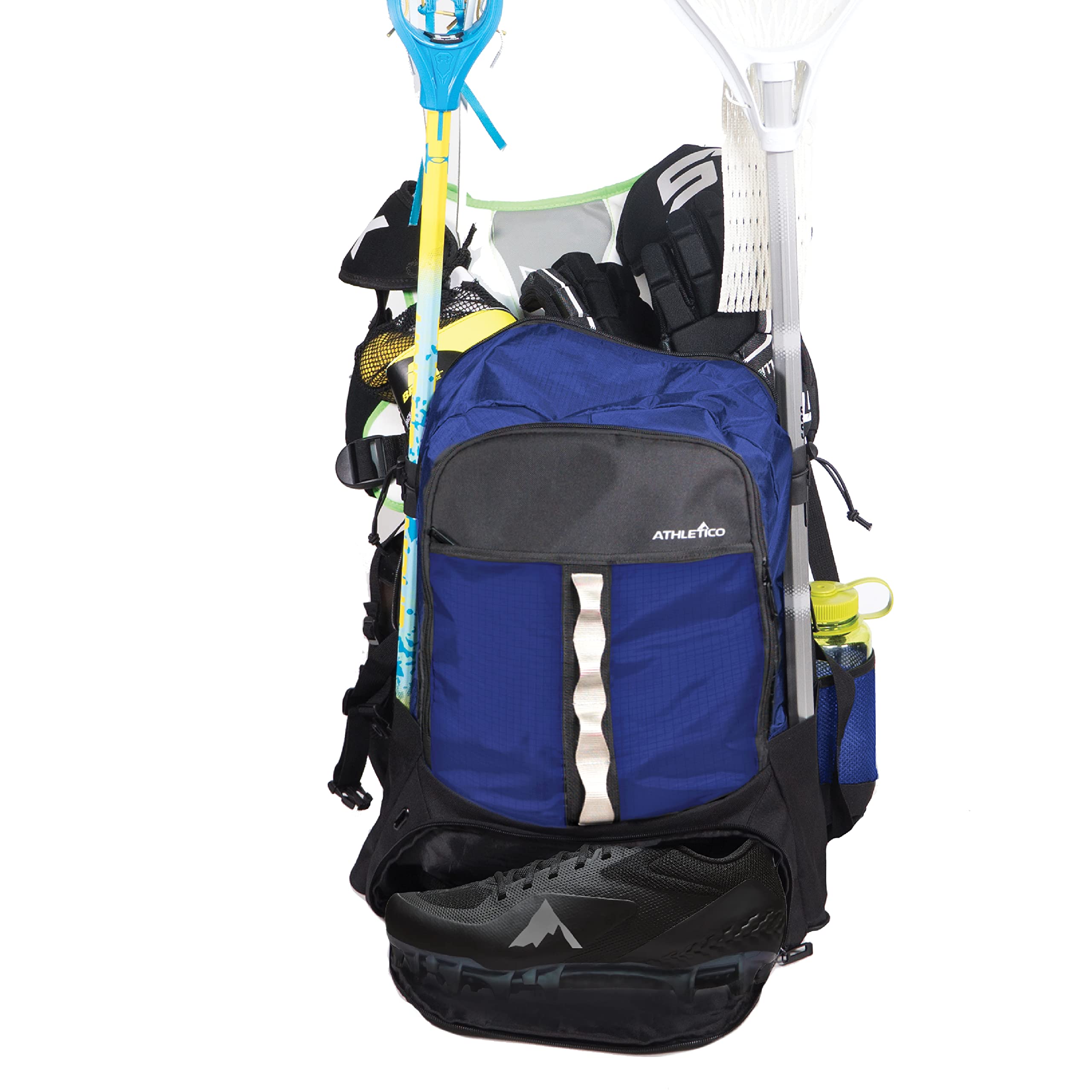 Athletico Lacrosse Bag - Extra Large Lacrosse Backpack - Holds All Lacrosse or Field Hockey Equipment - Two Stick Holders and Separate Cleats Compartment (Blue)
