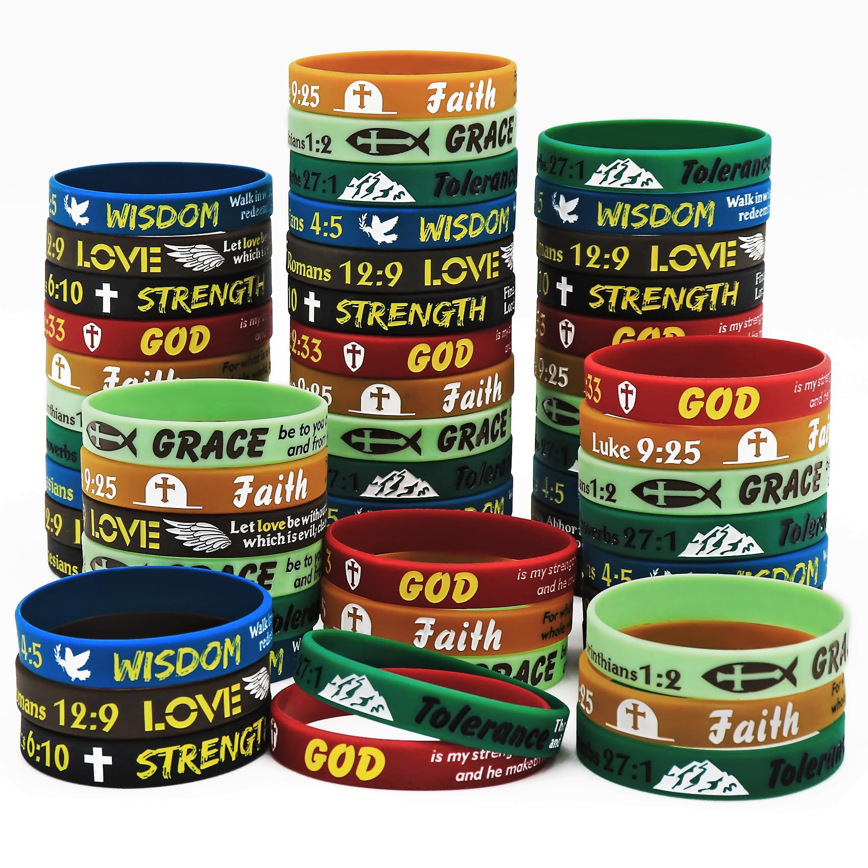 NAHRMY 49 pcs Faith Bible Verses Rubber Bracelets Silicone Wristband, Christian Religious Silicone Wristbands Inspirational for Favors Church Party Gifts