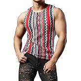 JOGAL Mens Boho Summer Tank Top Sleeveless Muscle Mesh Shirt