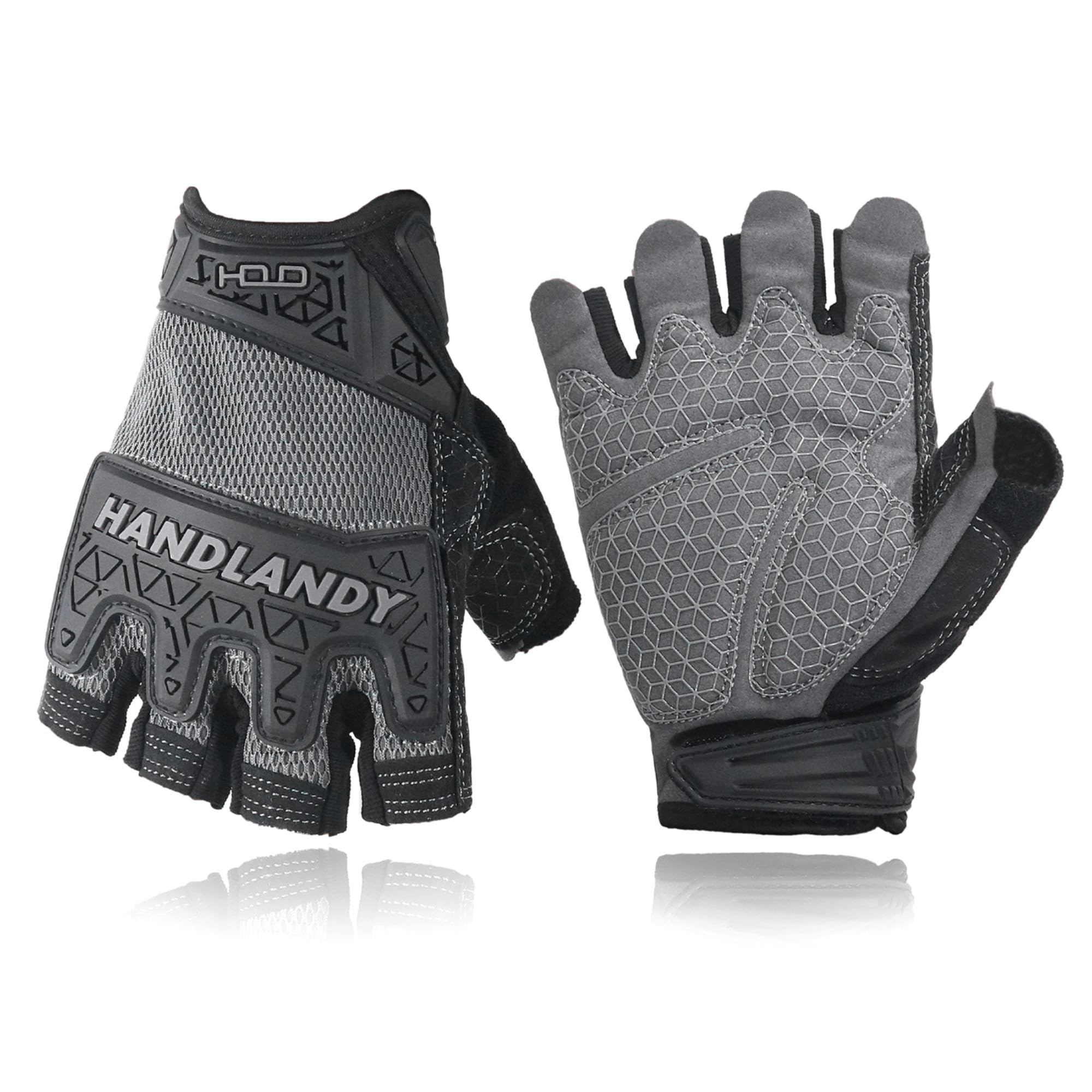 HANDLANDY Fingerless Work Gloves, Men Women Padded Half Finger Framer Mechanic Construction Carpentry Working Gloves (Grey, M) — image 1
