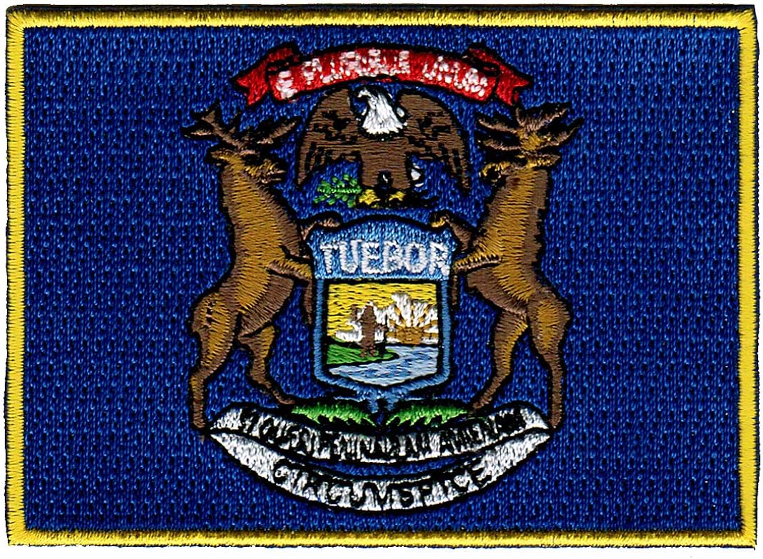 amazon com michigan state flag embroidered patch iron on mi emblem blue clothing michigan state flag embroidered patch iron on mi emblem blue