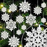 36pcs Velvet Christmas Snowflake Ornaments Hanging Felt Flocked Snow Flakes for Christmas Tree Decorations Winter Wonderland Frozen Birthday Party Holiday Home Decor Craft Snowflakes White