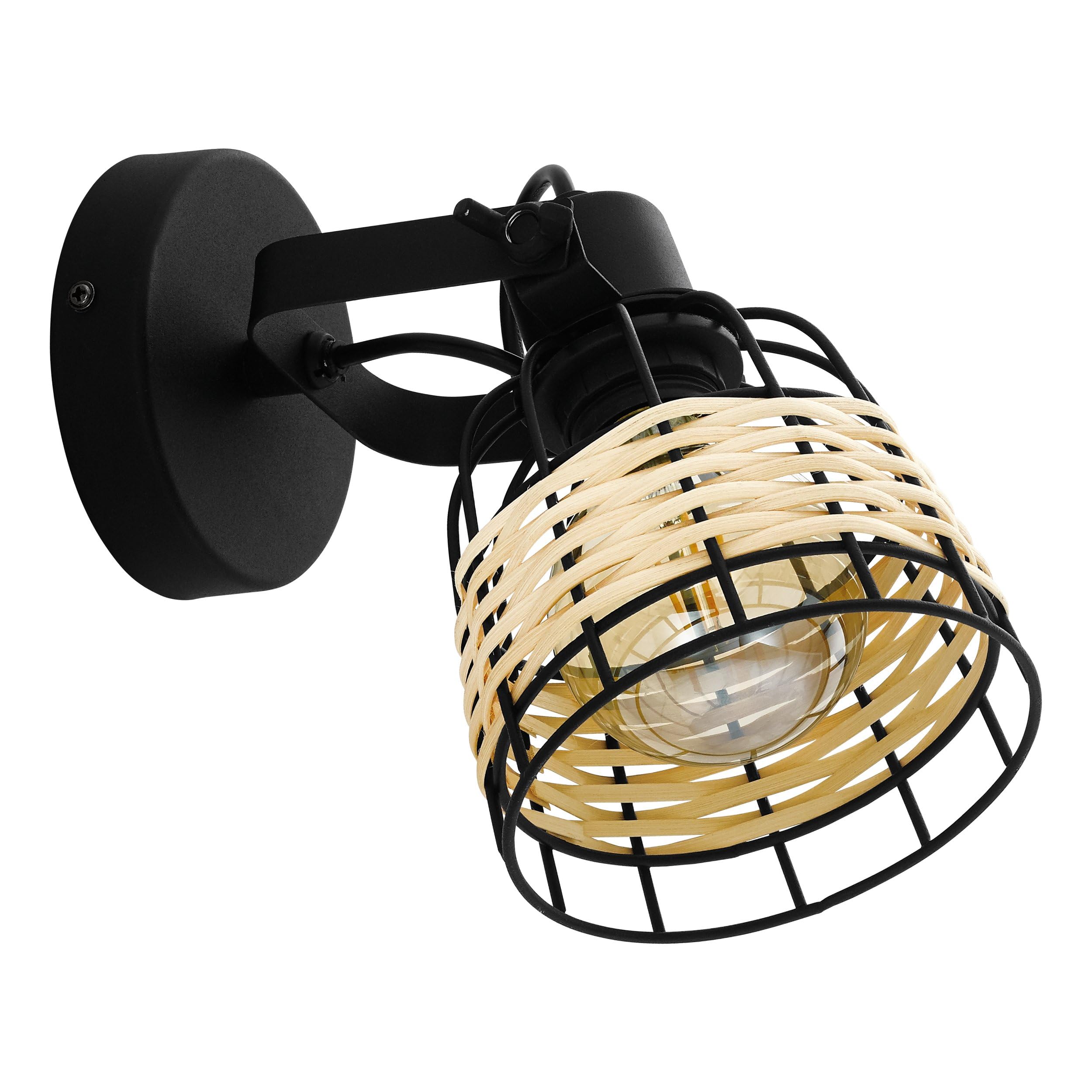 EGLO Anwick 1 Ceiling Light, 1-Bulb Ceiling Light, Vintage, Boho, Ceiling Spotlight Made of Steel and Rattan, Living Room Lamp in Black, Natural, Kitchen Lamp, Spot with E27 Socket — image 1