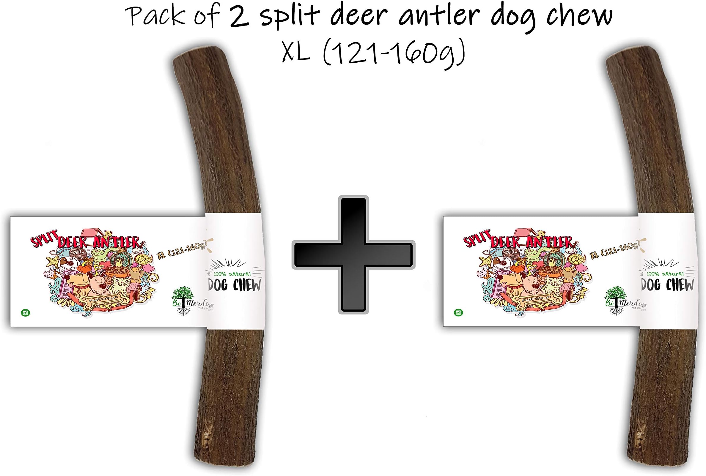 Bio Mordiscos Pack of 2 Split deer antler dog chew XL (121-160g) - 100% natural
