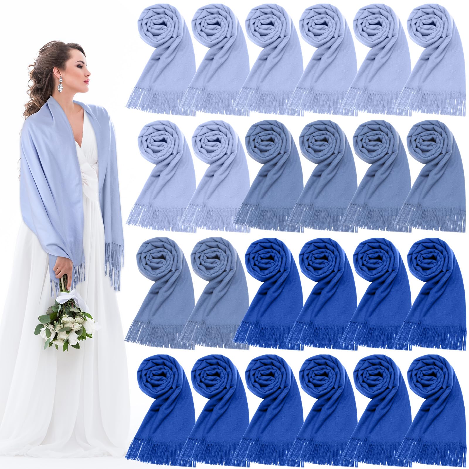 Photo 1 of 24 Pack Wedding Pashmina Shawls Wraps Bulk 79 x 27 Scarf for Guests Wedding Favor Bridal Shawls Gift Outdoor