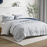 Hyde Lane Modern Navy Bedding, Blue King/Cal King Farmhouse Comforter Set, Cotton Top with Boho Style Clipped Jacquard Stripes 3-Pieces/W Matching Pillow Shams (104x90 inches, Navy)