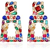 Rhinestone Rectangle Dangle Statement Earrings Trendy Crystal Geometric Drop Earrings hypoallergenic for Women