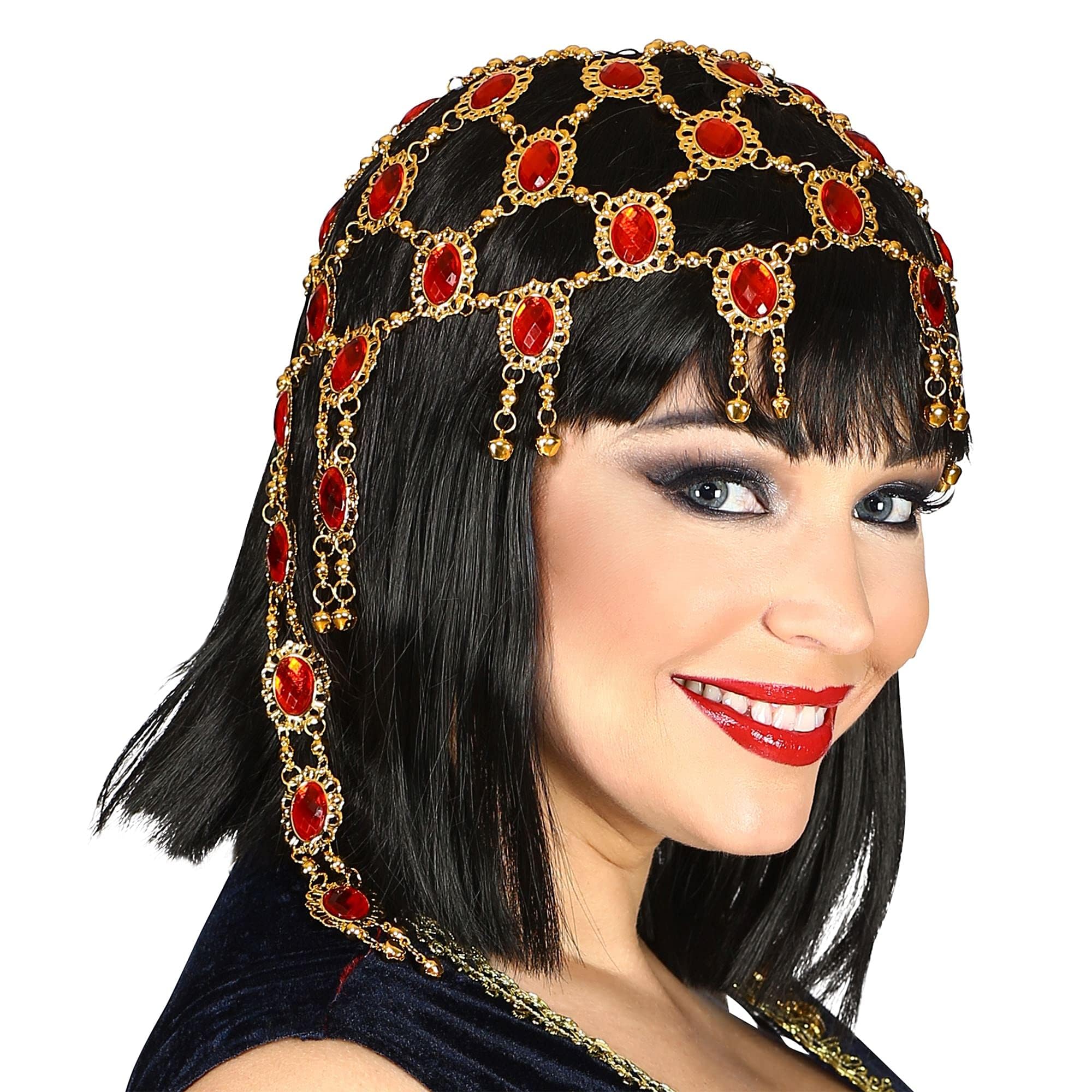 Widmann Deluxe Gemstones Headpiece – Stunning Gold & Red Accessory for Arabic Princesses and Belly Dancers – Comfortable, Eye-Catching Design for Any Event (One Size)