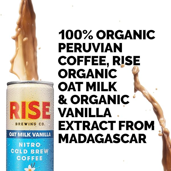 RISE BREWING CO. | VANILLA OAT MILK NITRO COLD BREW COFFEE | NO SUGAR ADDED & NO DAIRY | ORGANIC & NON-GMO | LOW ACIDITY & VEGAN | 7 FL. OZ. CANS