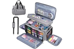 ANITOR Large Sewing Supplies Organizer, Double Layer Sewing Storage Organizer with Two Detachable Dividers, Travel Sewing Bag Organizer with Shoulder Strap for Accessories, Gray, (Bag Only)