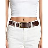 WHIPPY Genuine Leather Belt for Women Western Belt for Jeans with Vintage Gold Buckle & Full-Hole Strap, 1.5" Wide