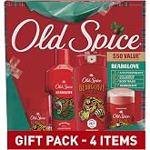 Old Spice Holiday Gift Pack for men, Bearglove Scent, Body Wash, Aluminum Free Deodorant, Body Spray, and 2 in 1 Shampoo, 24/7 Holiday Freshness, 4-pack, Gift Box for him, Holidude Edition